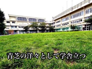 青芝の洋々として学舎立つ