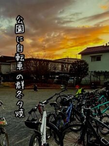 公園に自転車の群冬夕焼
