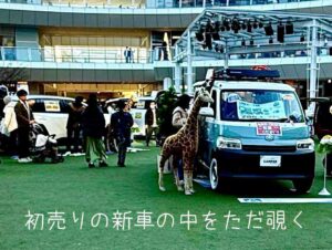 初売りの新車の中をただ覗く
