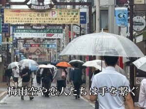 梅雨空や恋人たちは手を繋ぐ